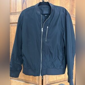 H&M Men's Black Zip-Up Bomber Jacket, Size L